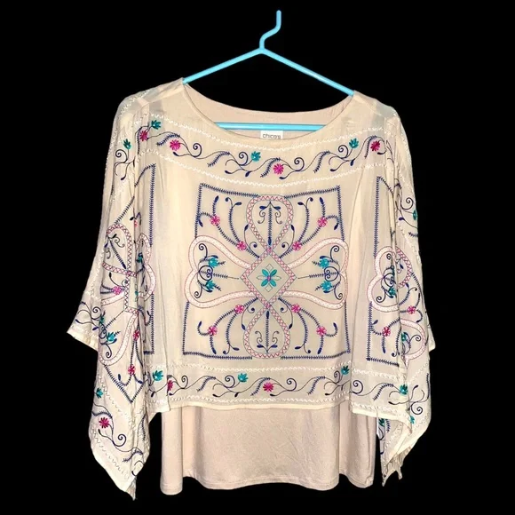 Chicos Gorgeous embroidered boho layered top Sm O - Picture 13 of 15
